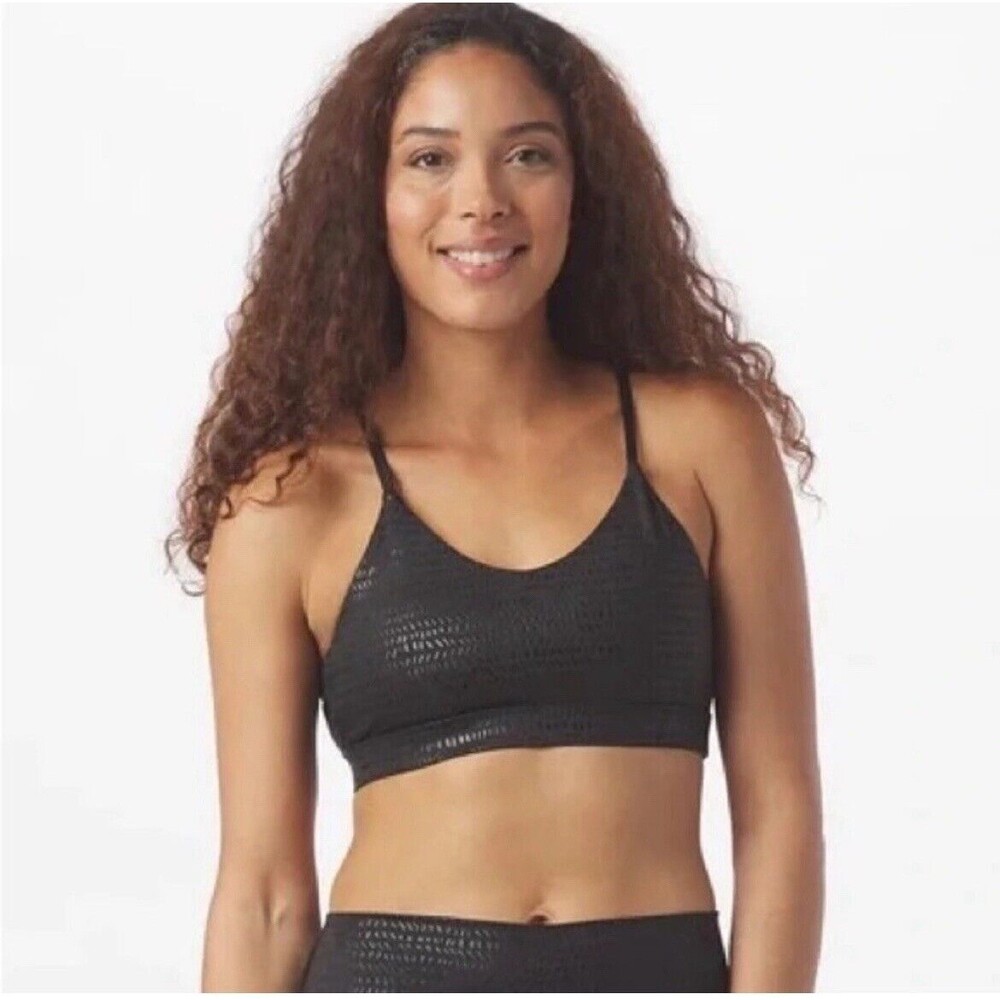 Glyder Sports Bra Black Angelic Pebble Gloss Luxe Activewear Stretch Medium New